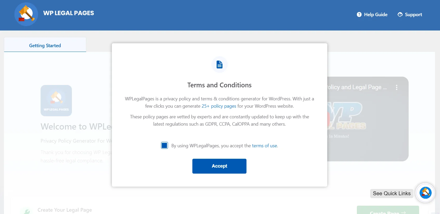 Accepting the terms and conditions