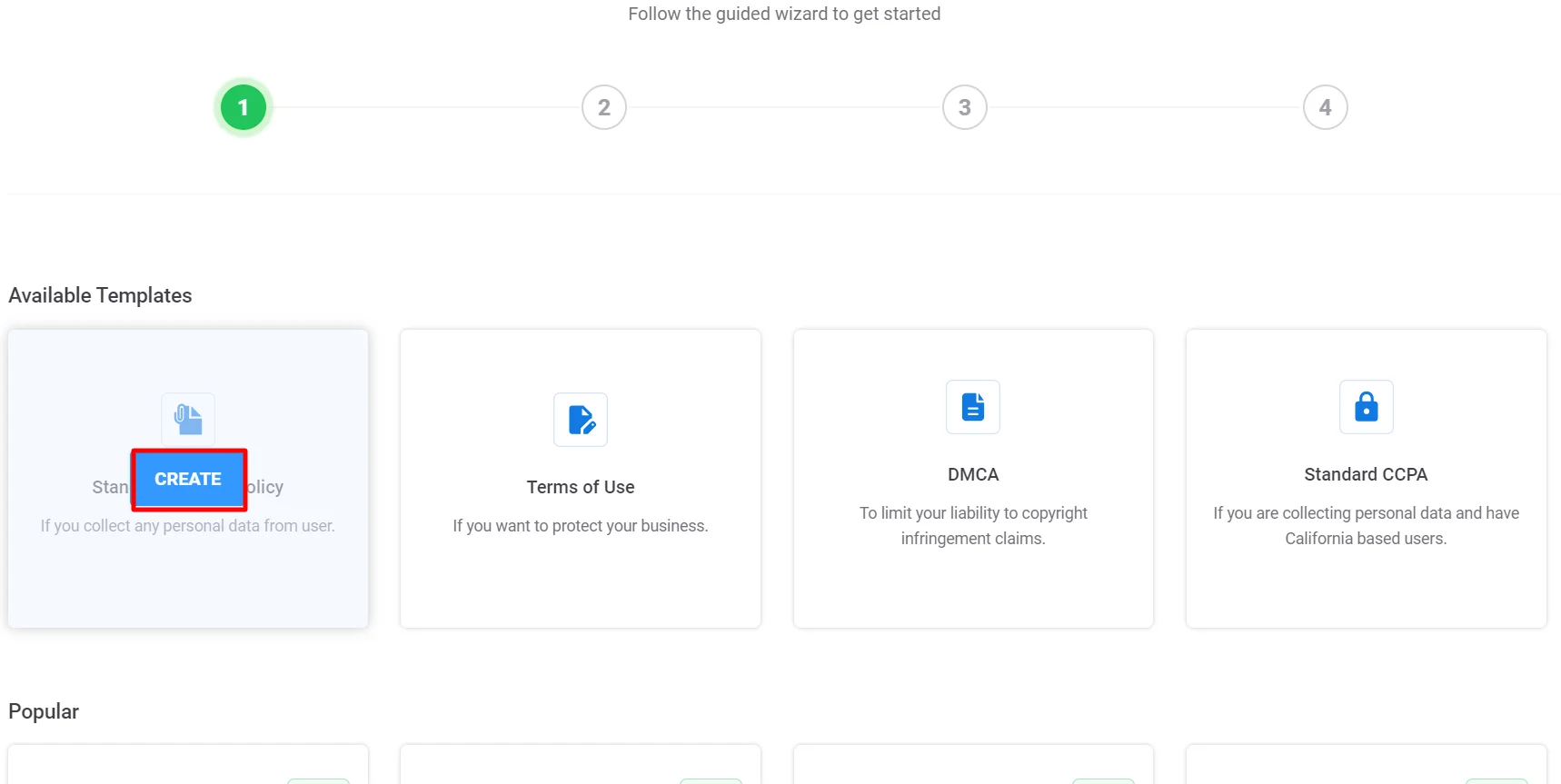 Clicking on Create button