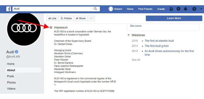 Audi Facebook Impressum