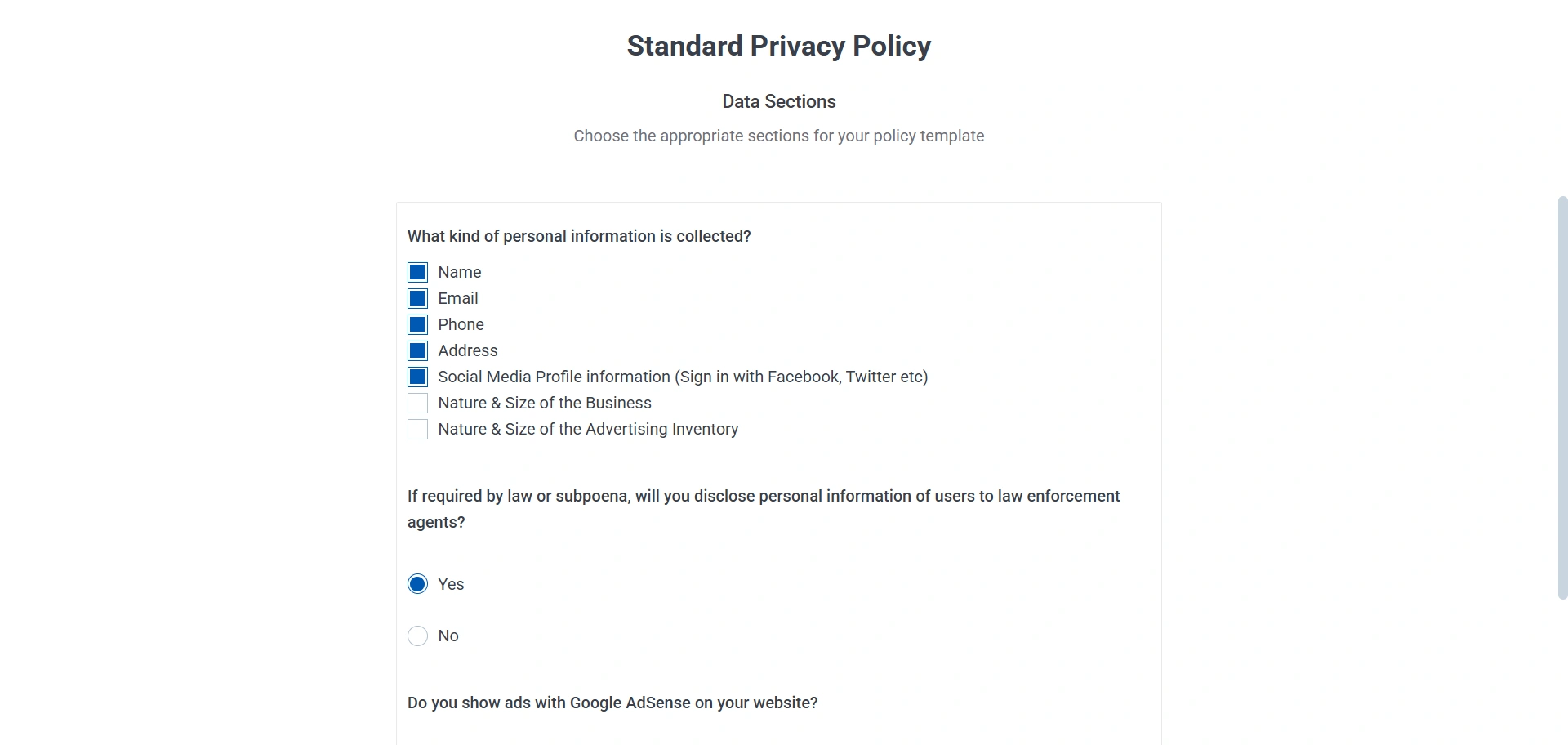 Selecting section that suit the needs
