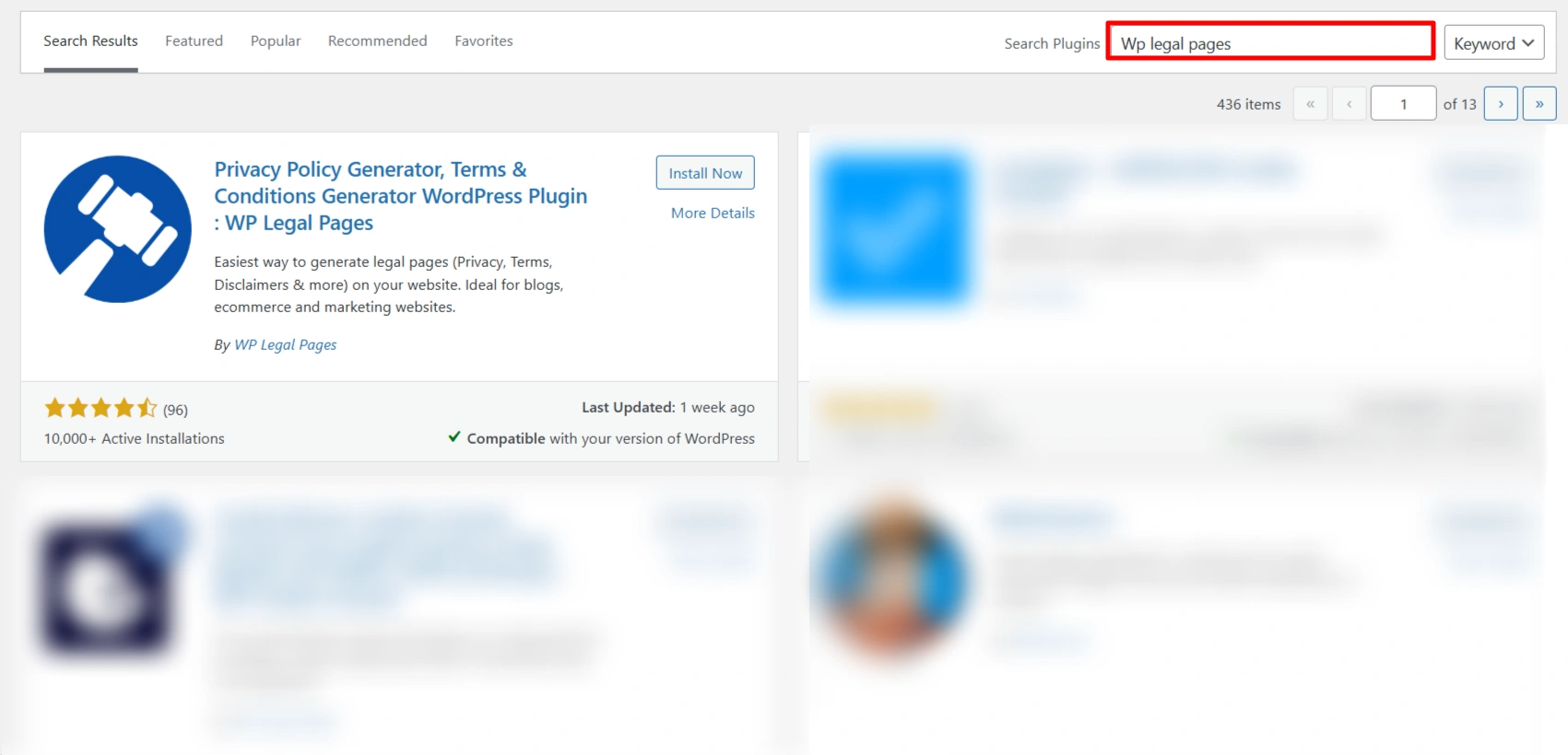 Search for WP Legal Pages plugin