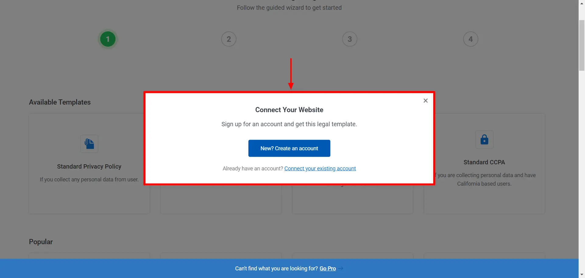 creating account on WP Legal Pages