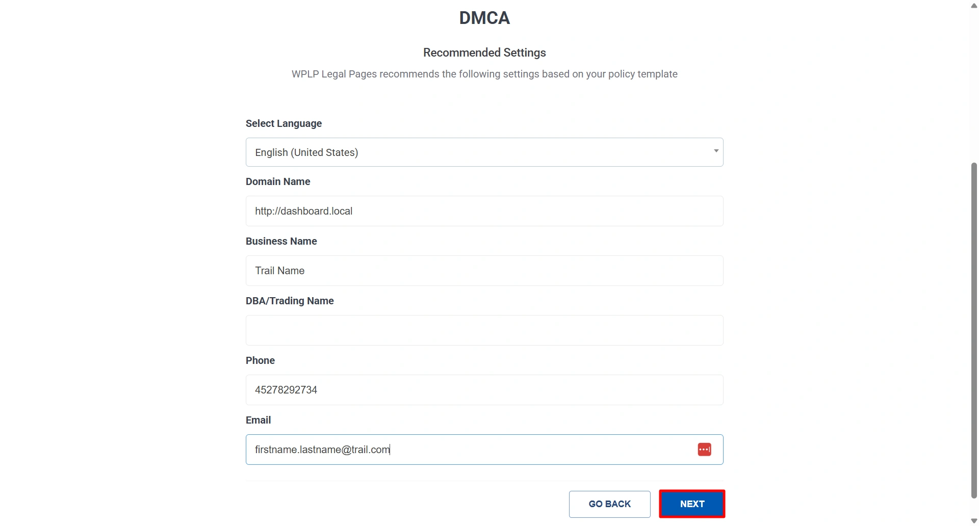 Basic details for DMCA notices