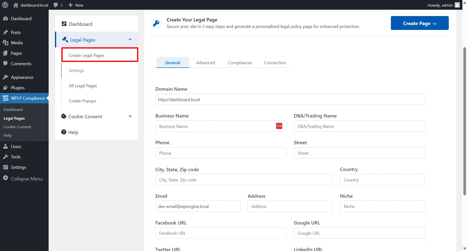 Creating legal Pages