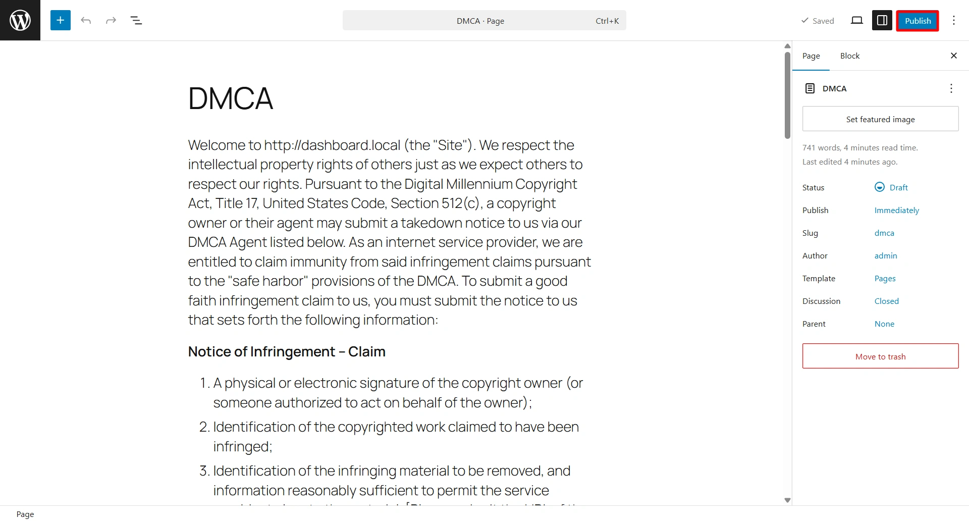 Publishing copyright act notice