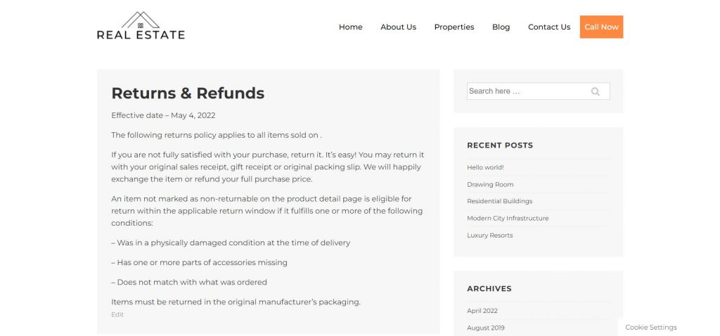 Returns & Refunds Page