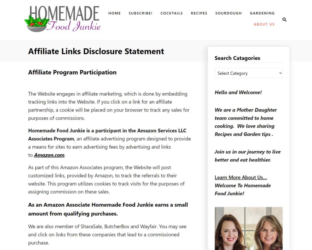 Amazon affiliate disclosure example