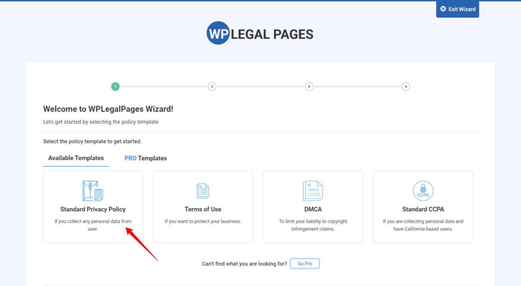 WPLegalPages- Choose Privacy policy template