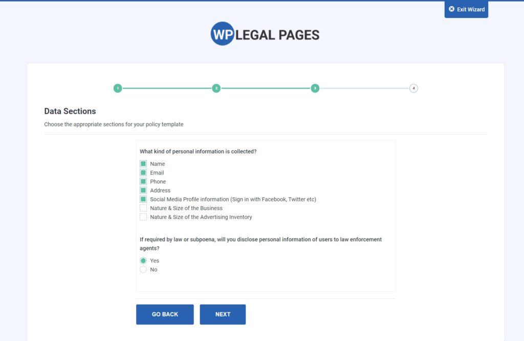 WPLegalPages-› Create privacy policy page