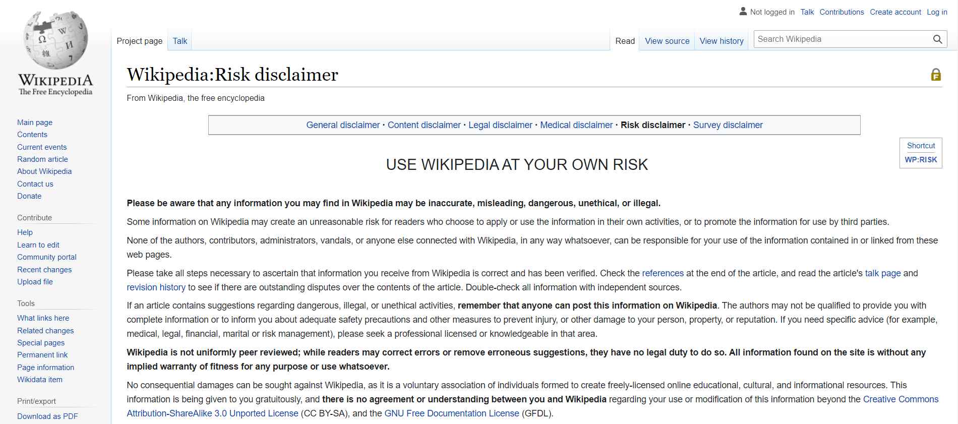 Use at your own risk disclaimer from Wikipedia 
