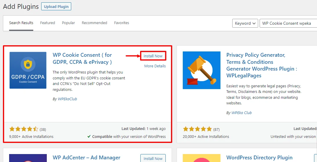 Installing WP Cookie Consent plugin