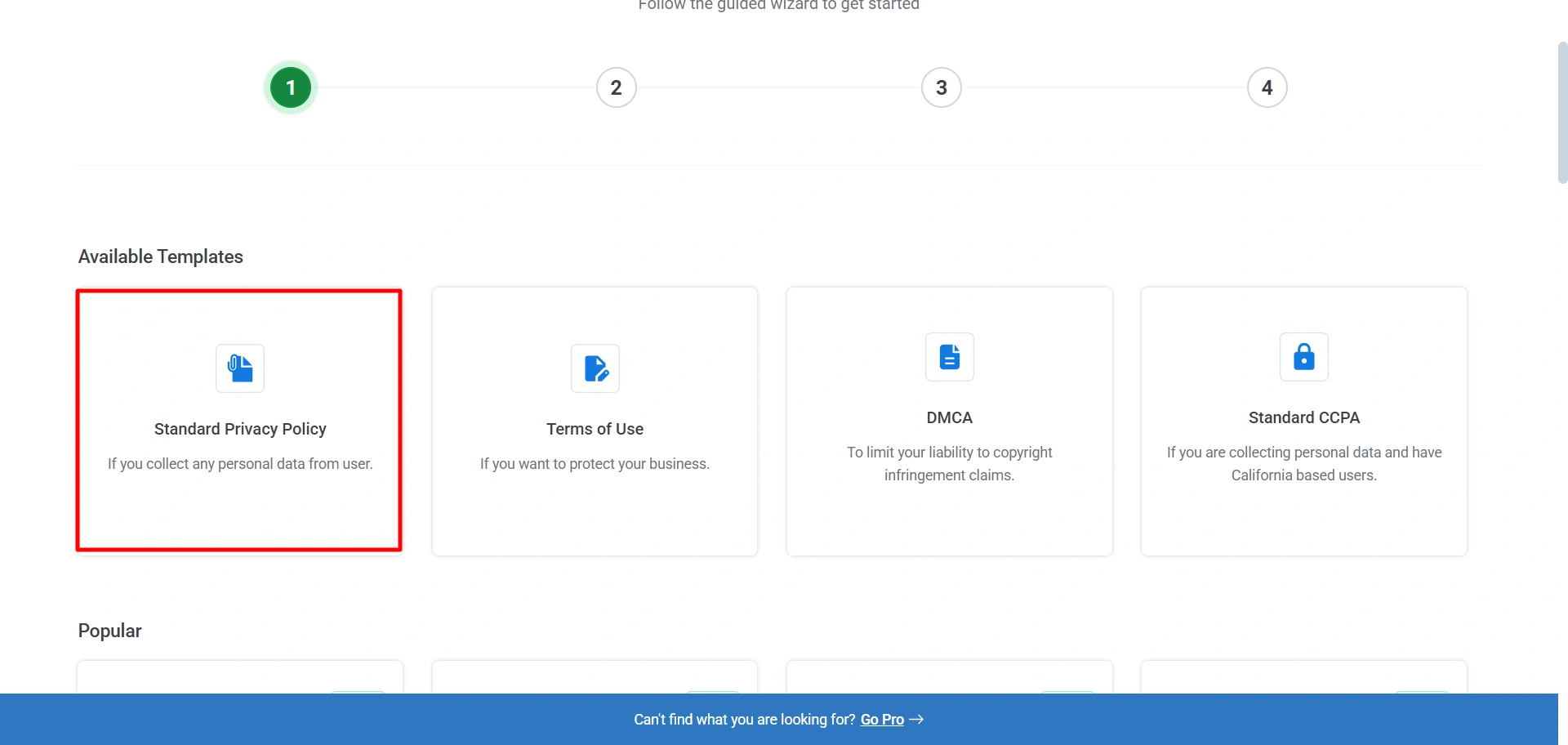 click on standard privacy policy
