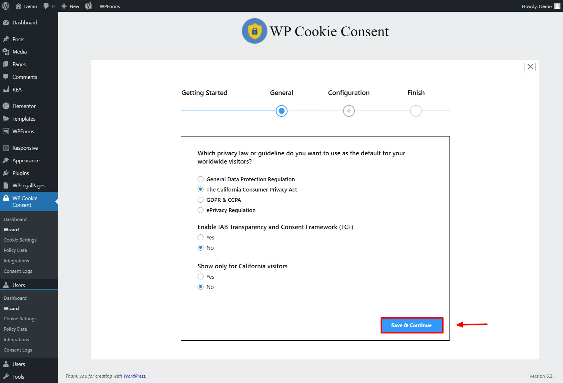 Cookie Consent Wizard General Settings