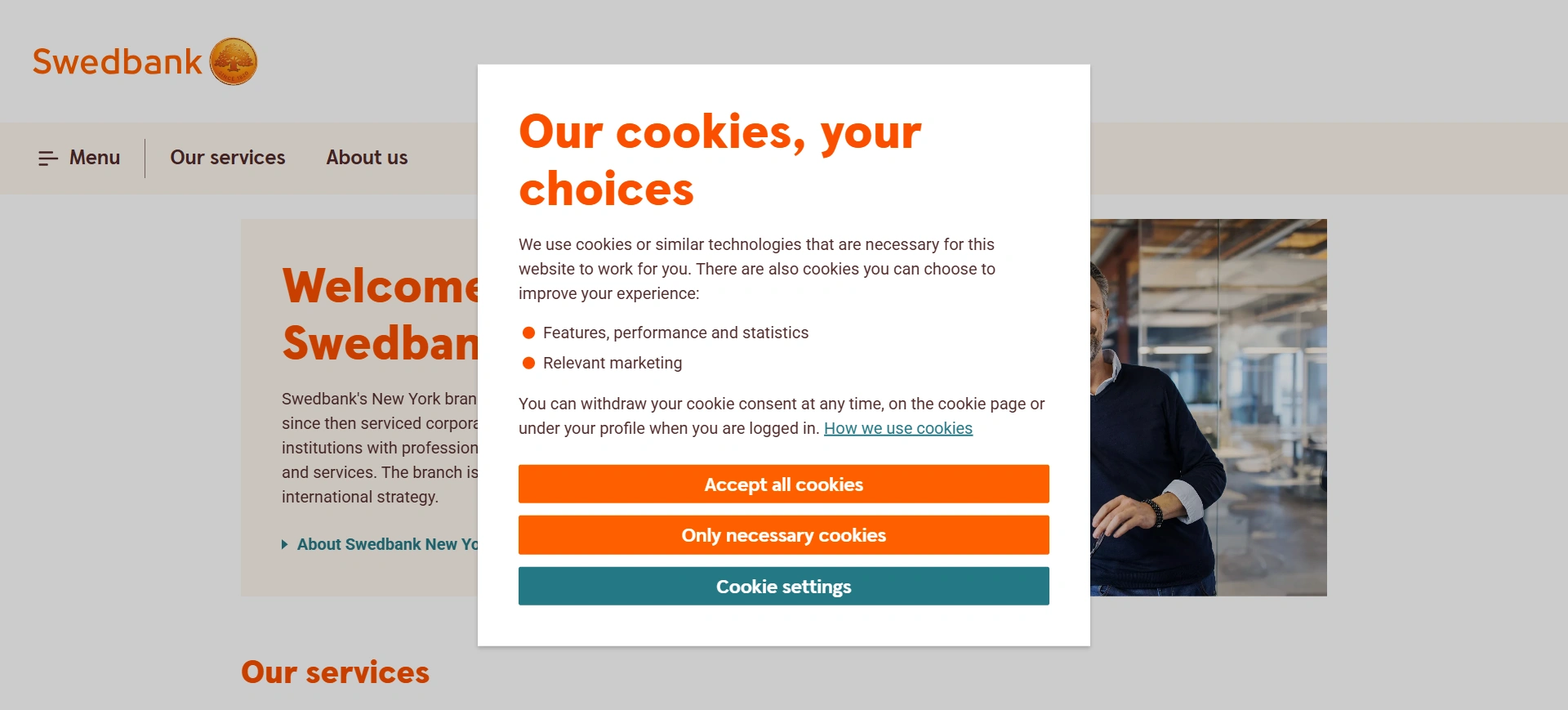Swedbank - Creative cookie consent banner example