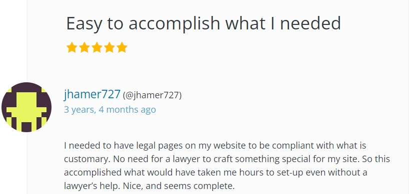 WP Legal Pages WordPress.org review 4
