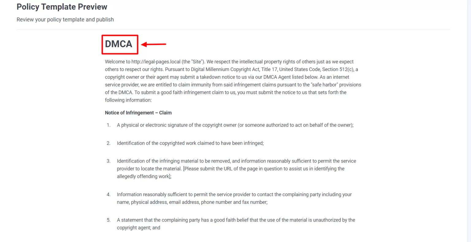 DMCA notice template is ready