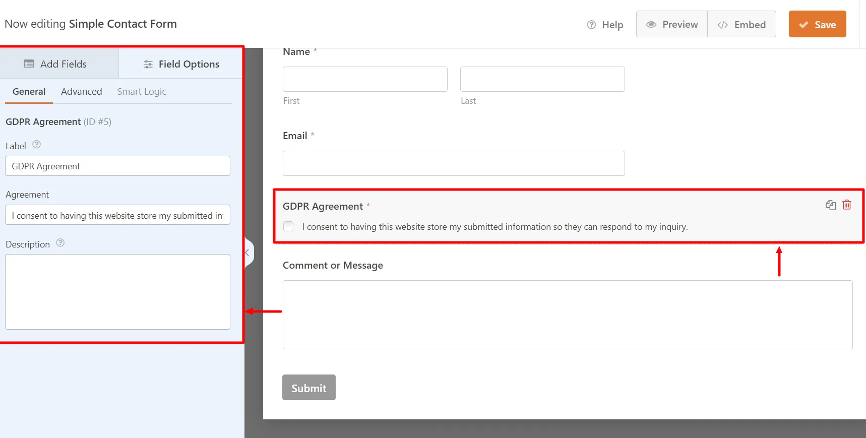 GDPR CheckBox available at teh bottom of the page