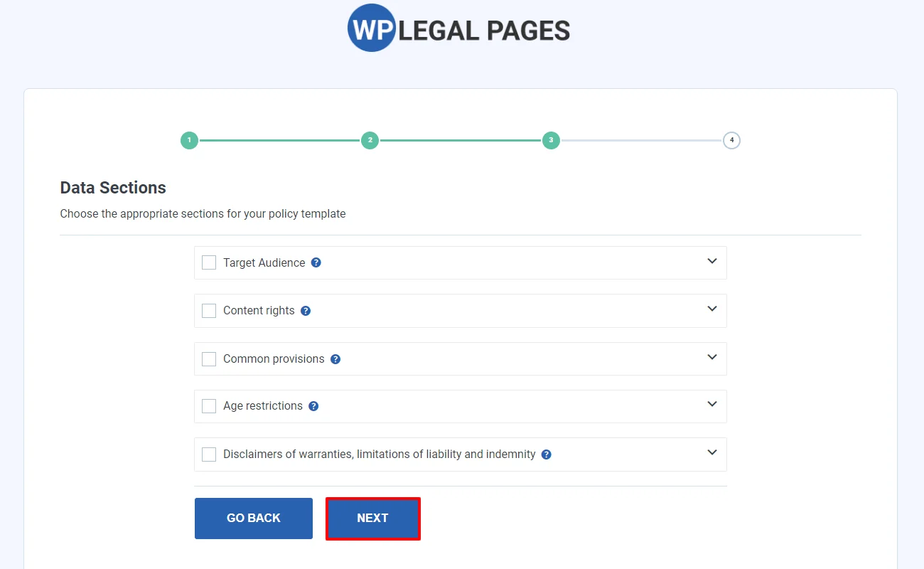 Selecting the appropriate section