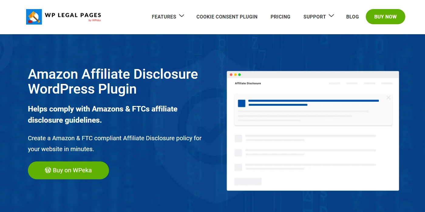 EP Legal Pages plugin- Amazon affiliate disclosure generator