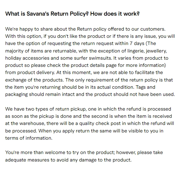 Returns And Refund Policy Clause