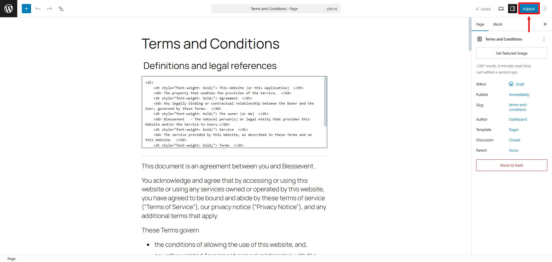 Publishing the template