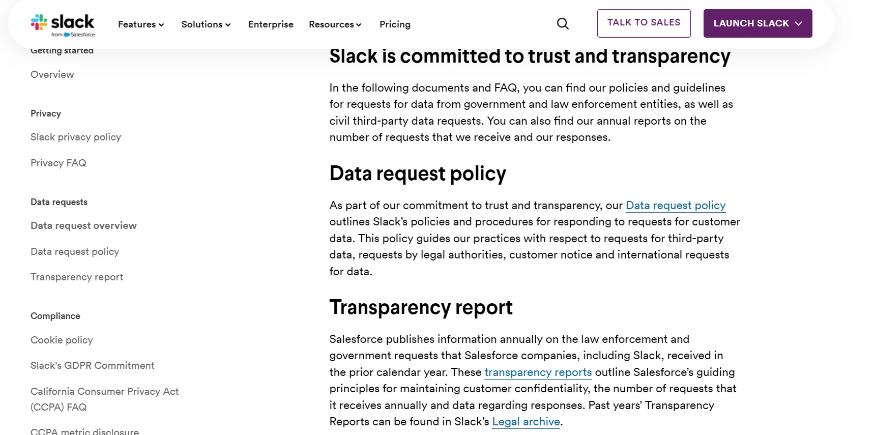Slack privacy statement