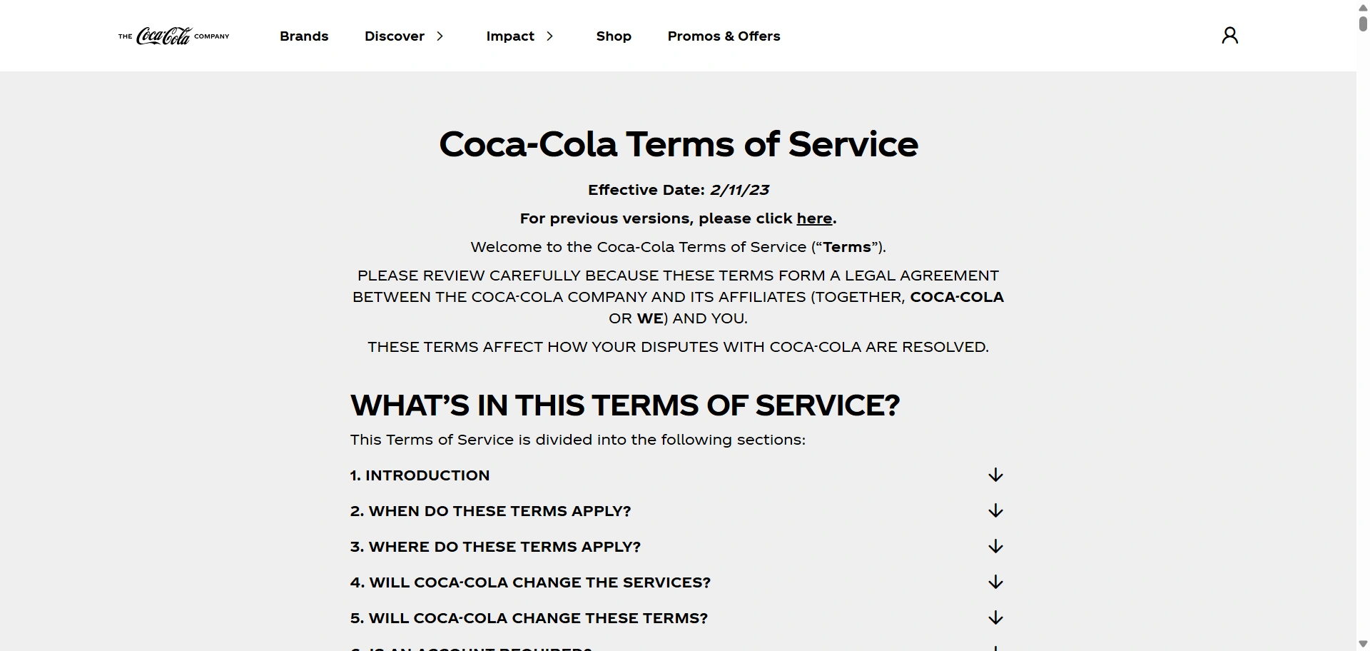cocacola- Terms and Conditions Examples