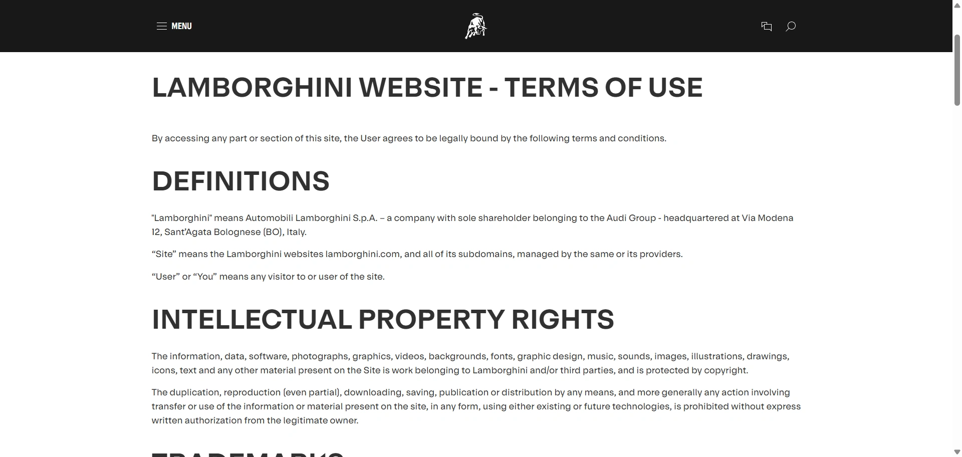 Lamborghini- Sample Terms of Use For Website