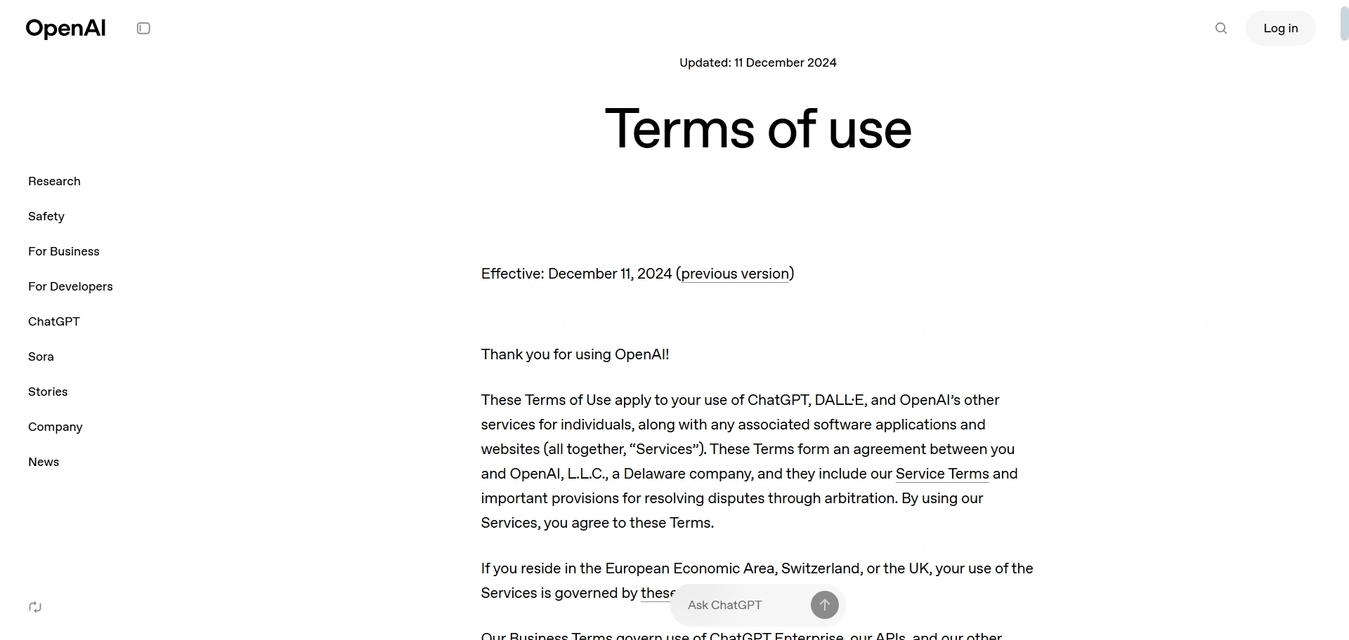 Chatgpt- Sample of terms of use of the  AI Platform