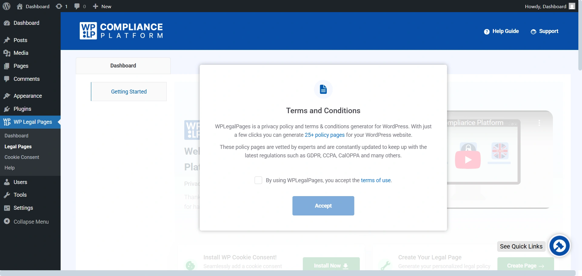 Accepting the terms and conditions