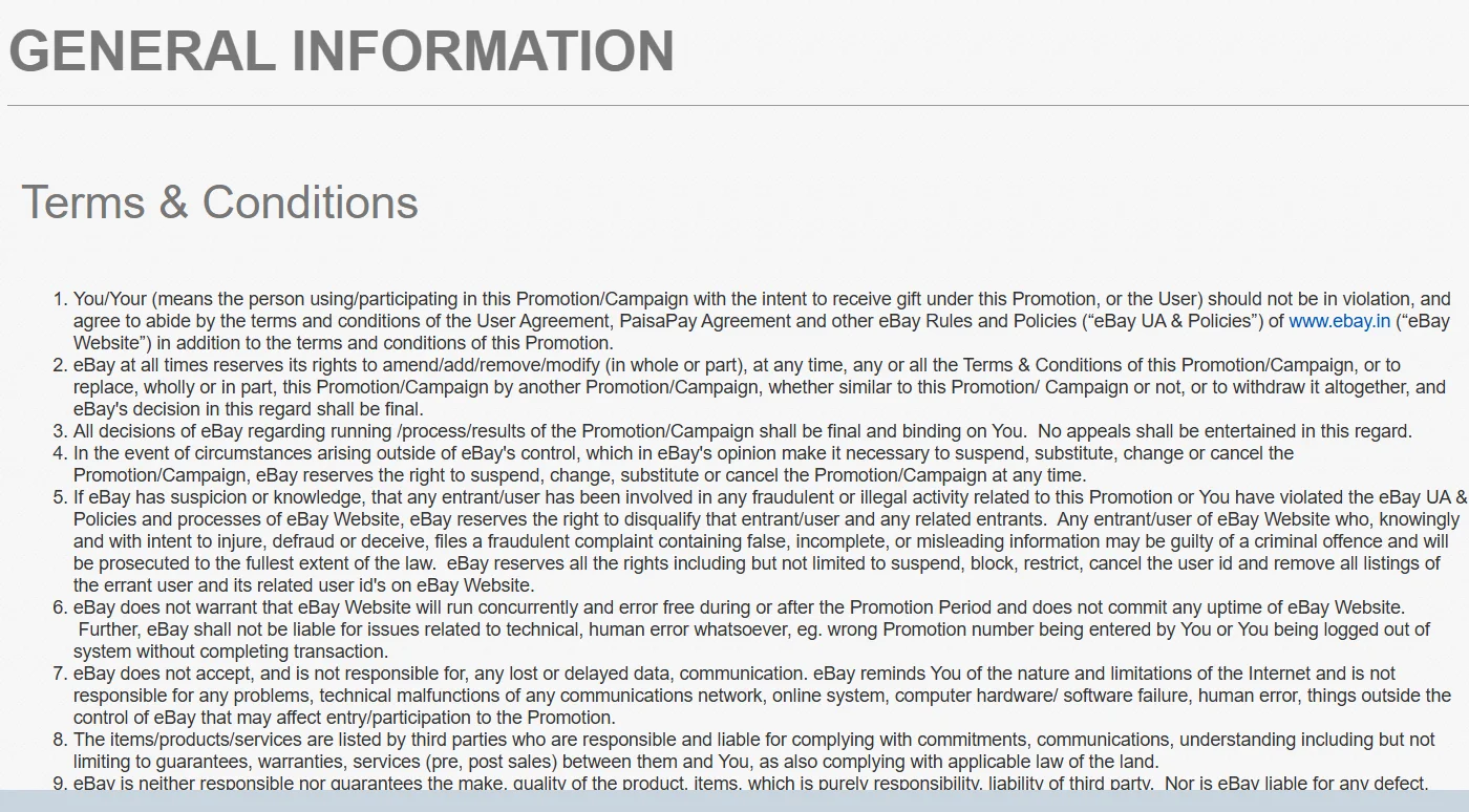 eBay's terms and conditions