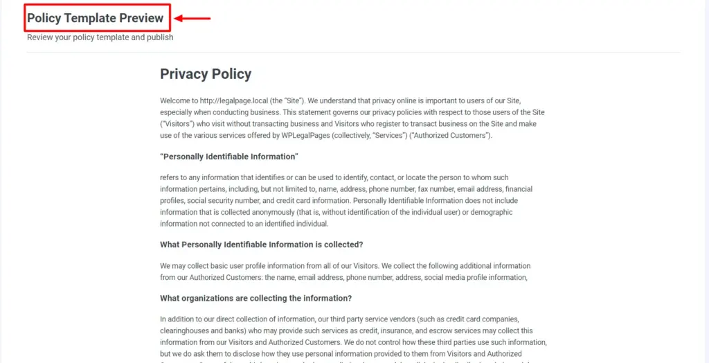 Privacy Policy template Preview