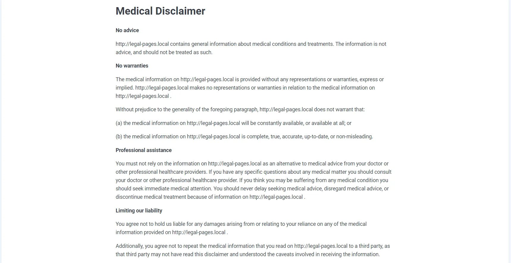 Medical Disclaimer is ready