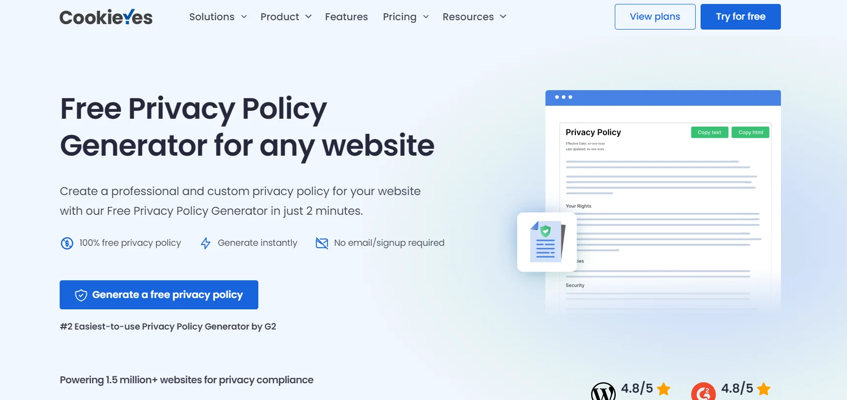 CookieYes Privacy Policy Generator Plugin
