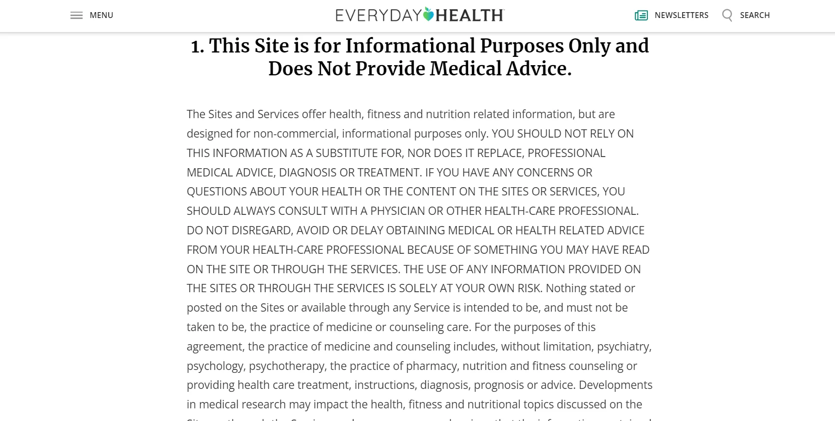 Everyday health's medical disclaimer examples