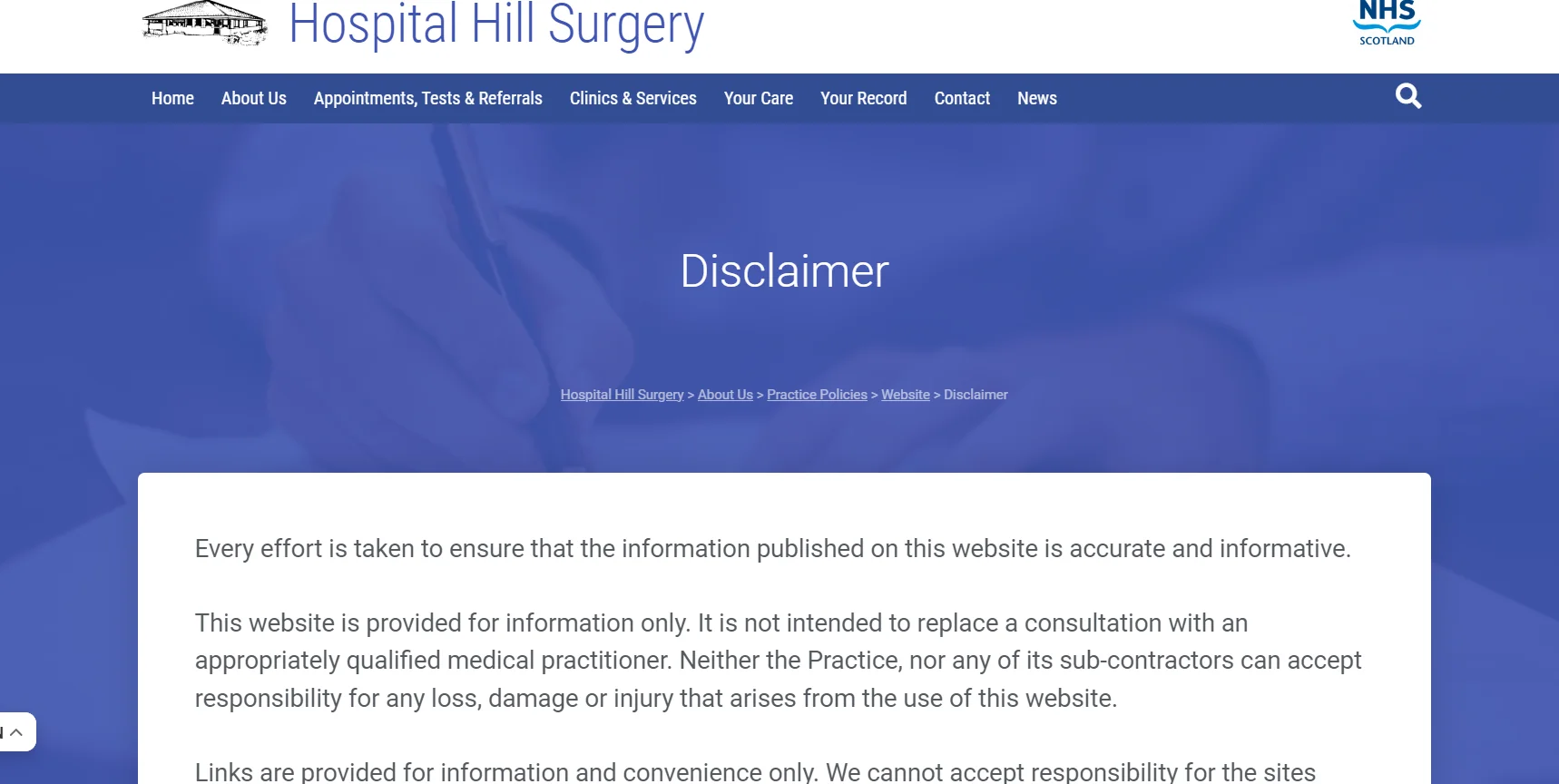 Hospital Hill Surgery Medical Disclaimer 