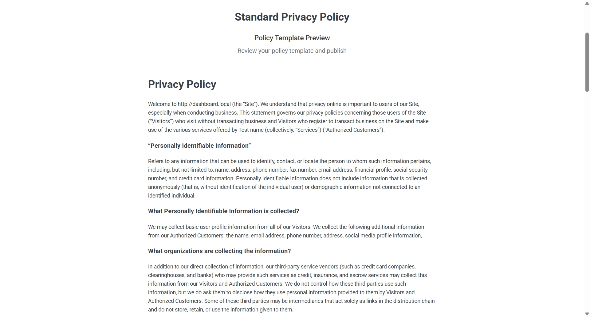 Privacy Policy template Preview
