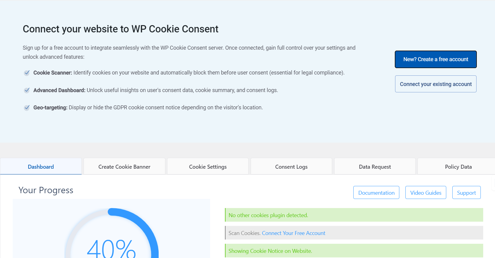 WP Cookie Consent dashboard