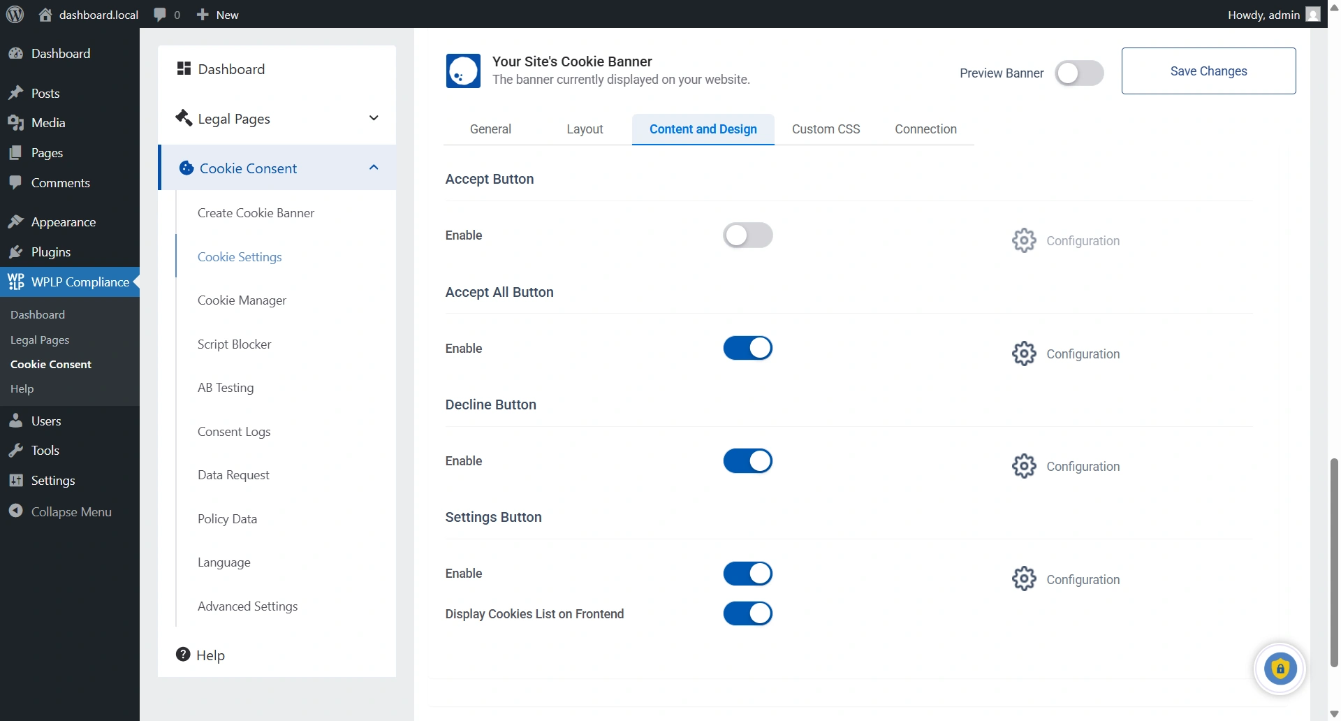 Button design customization option