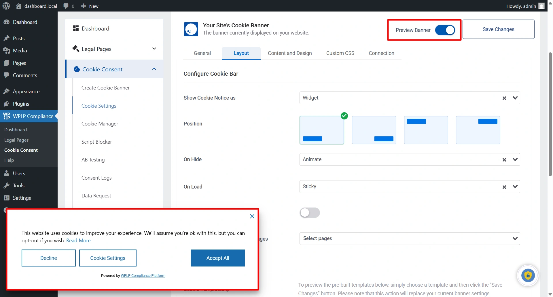 Enabling banner preview