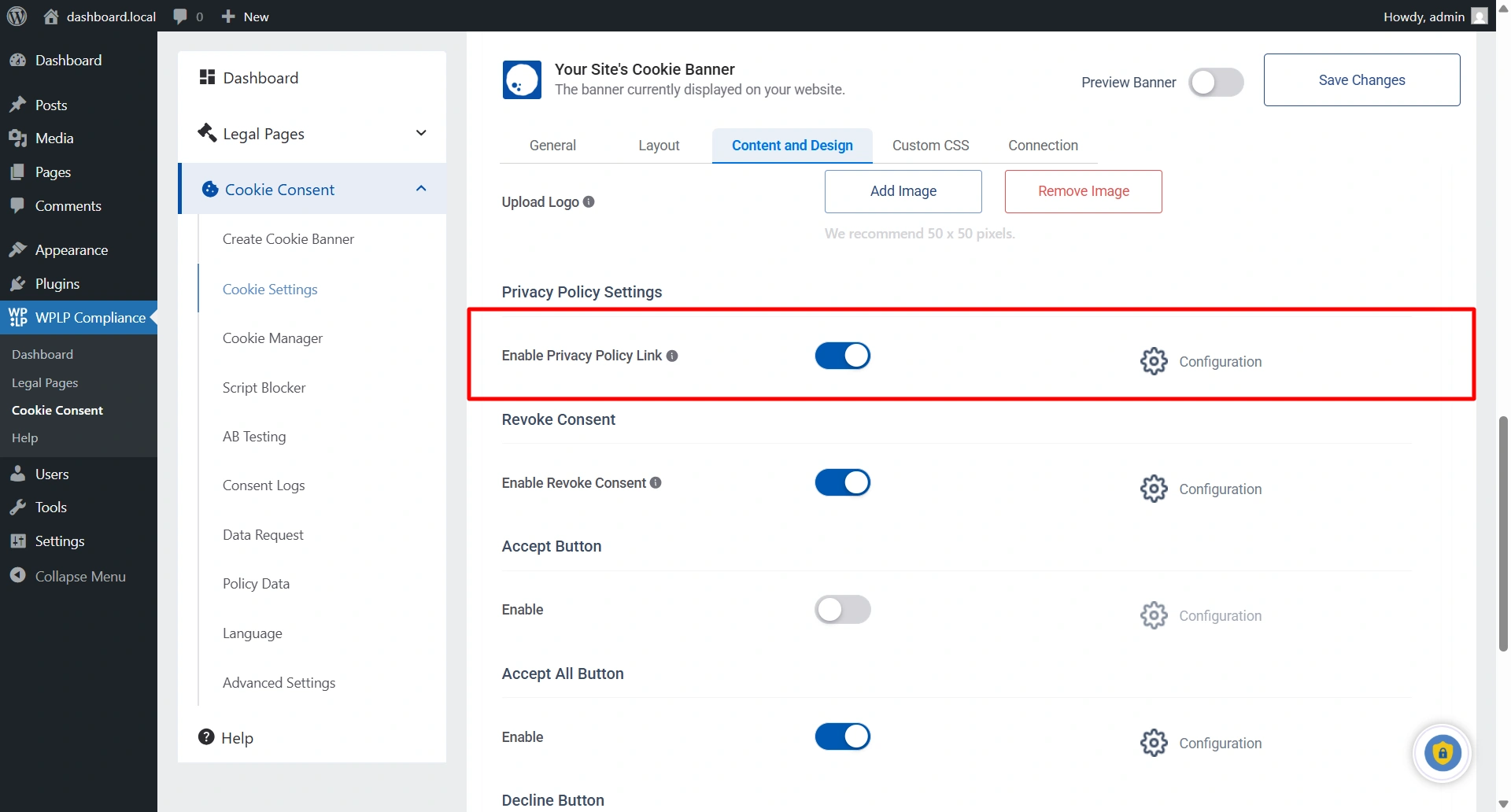 privacy policy setting