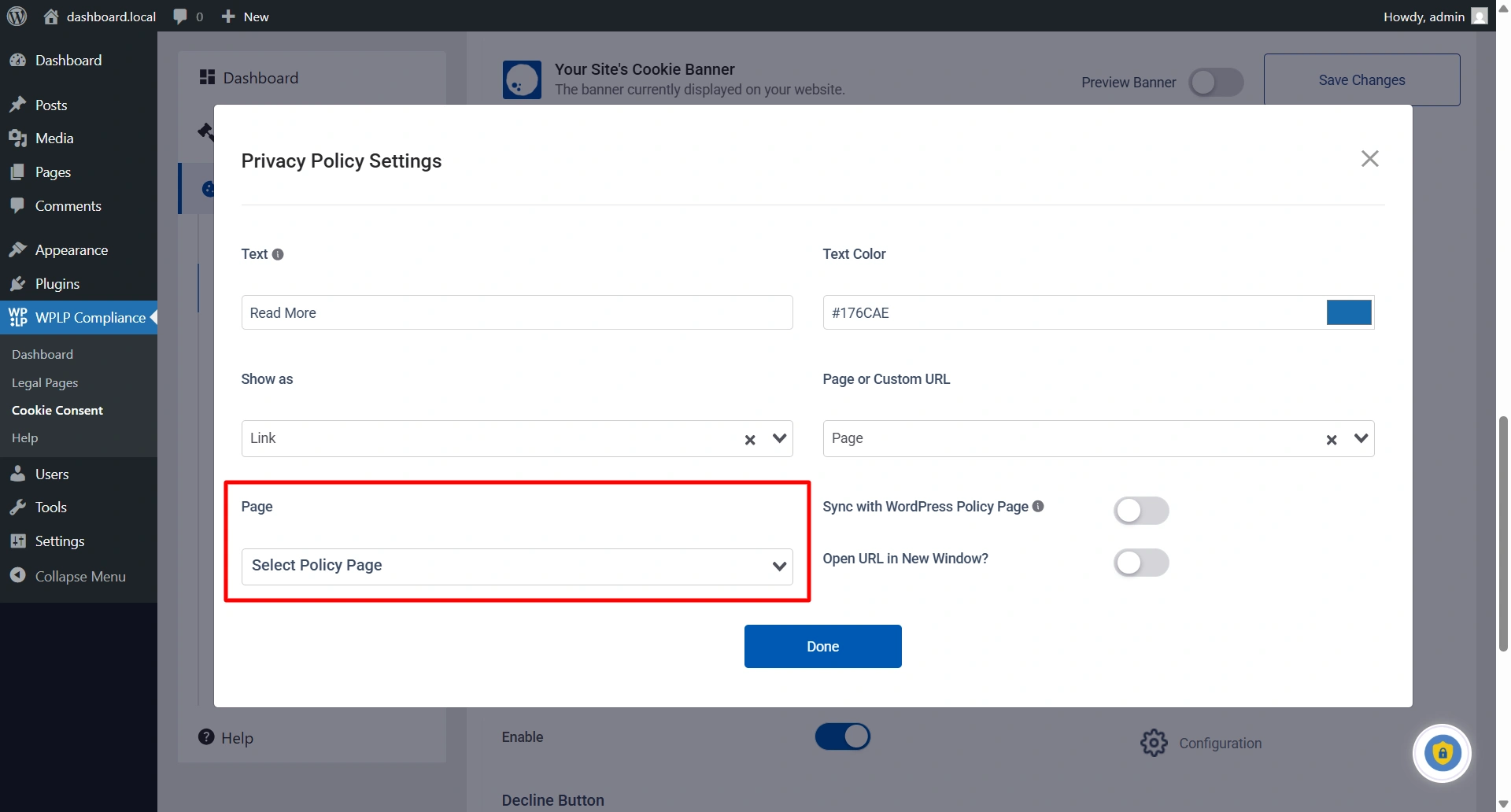 select the privacy policy