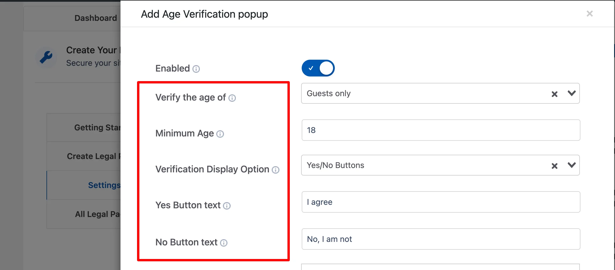 Age verification Configuration Tab