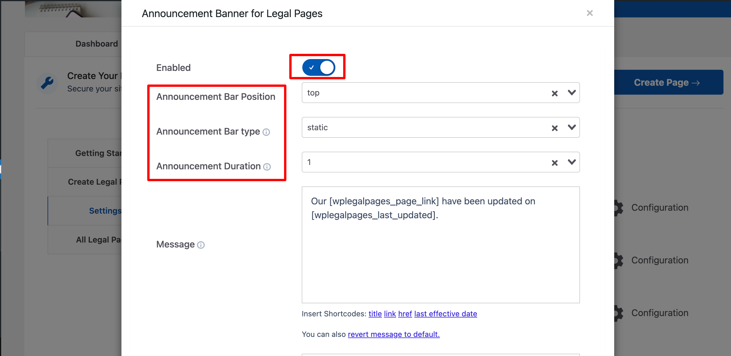 Checking the settings of Announcement banner
