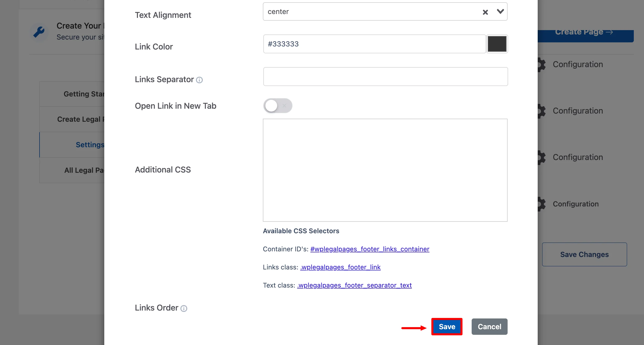 Clicking on Save