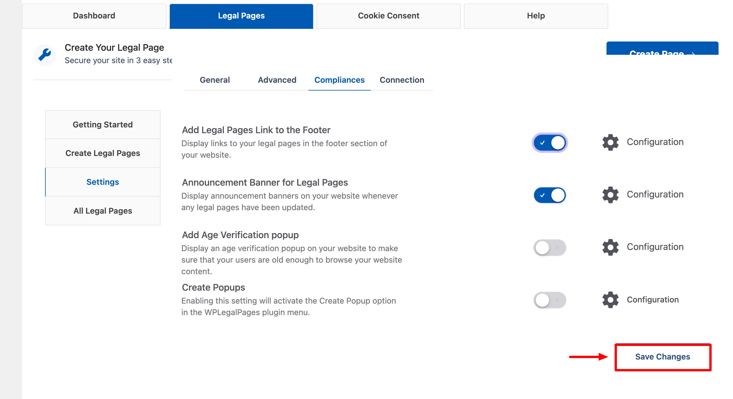 Clicking on save Changes button