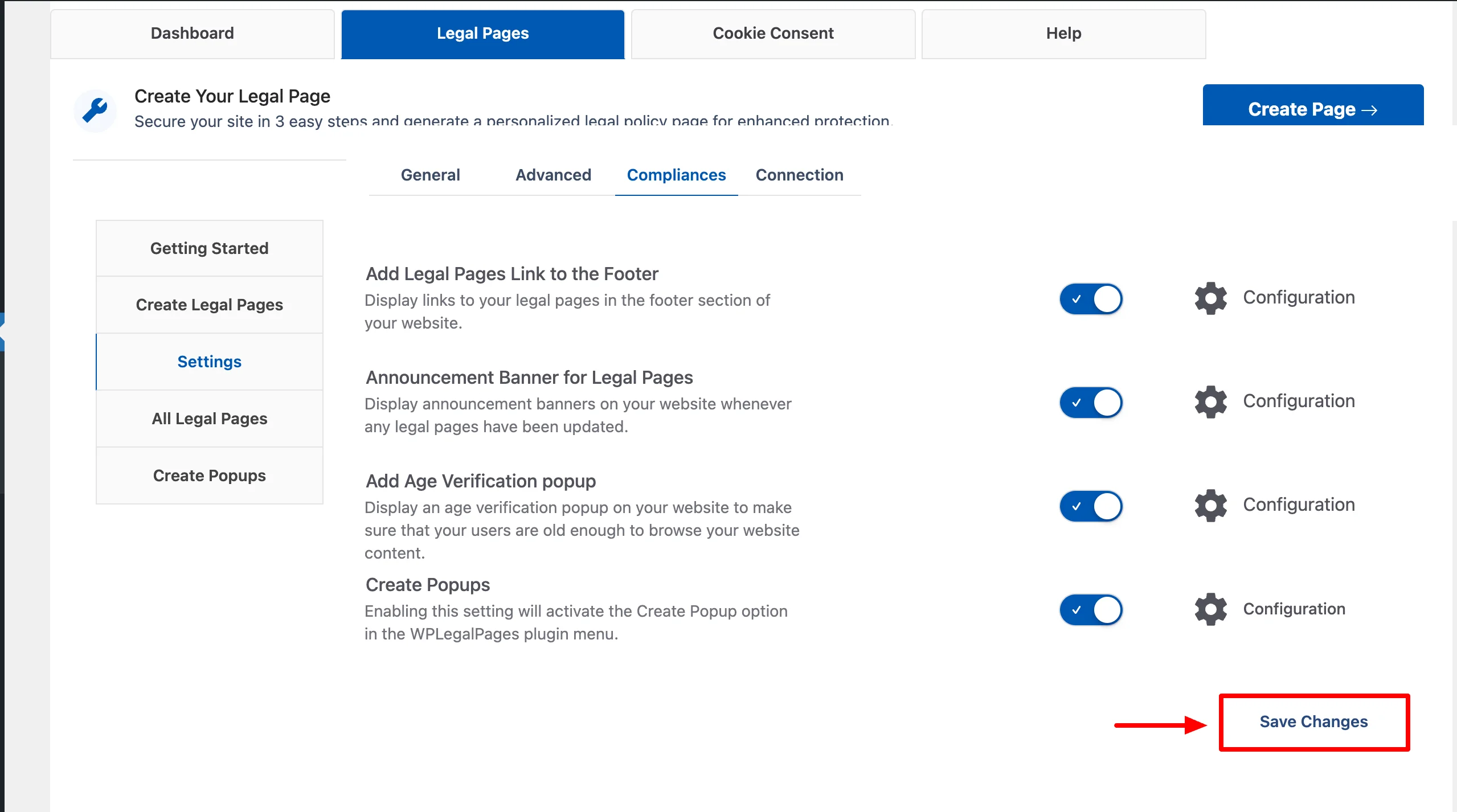 Clicking on save changes Button