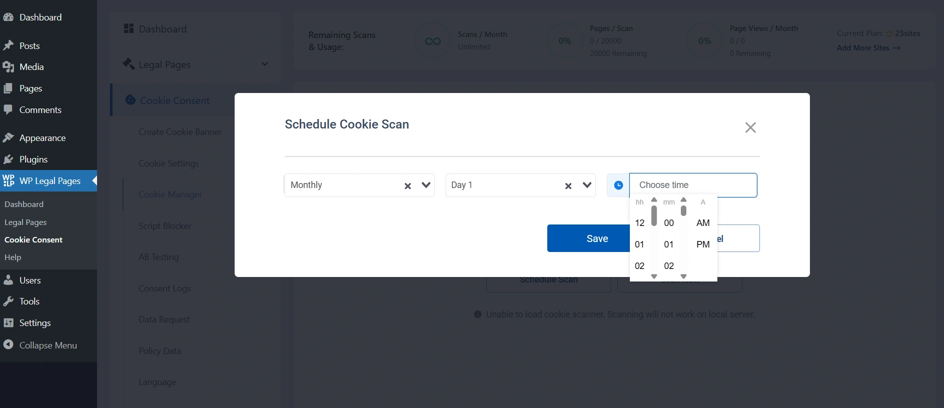 Cookie Schedule Settings