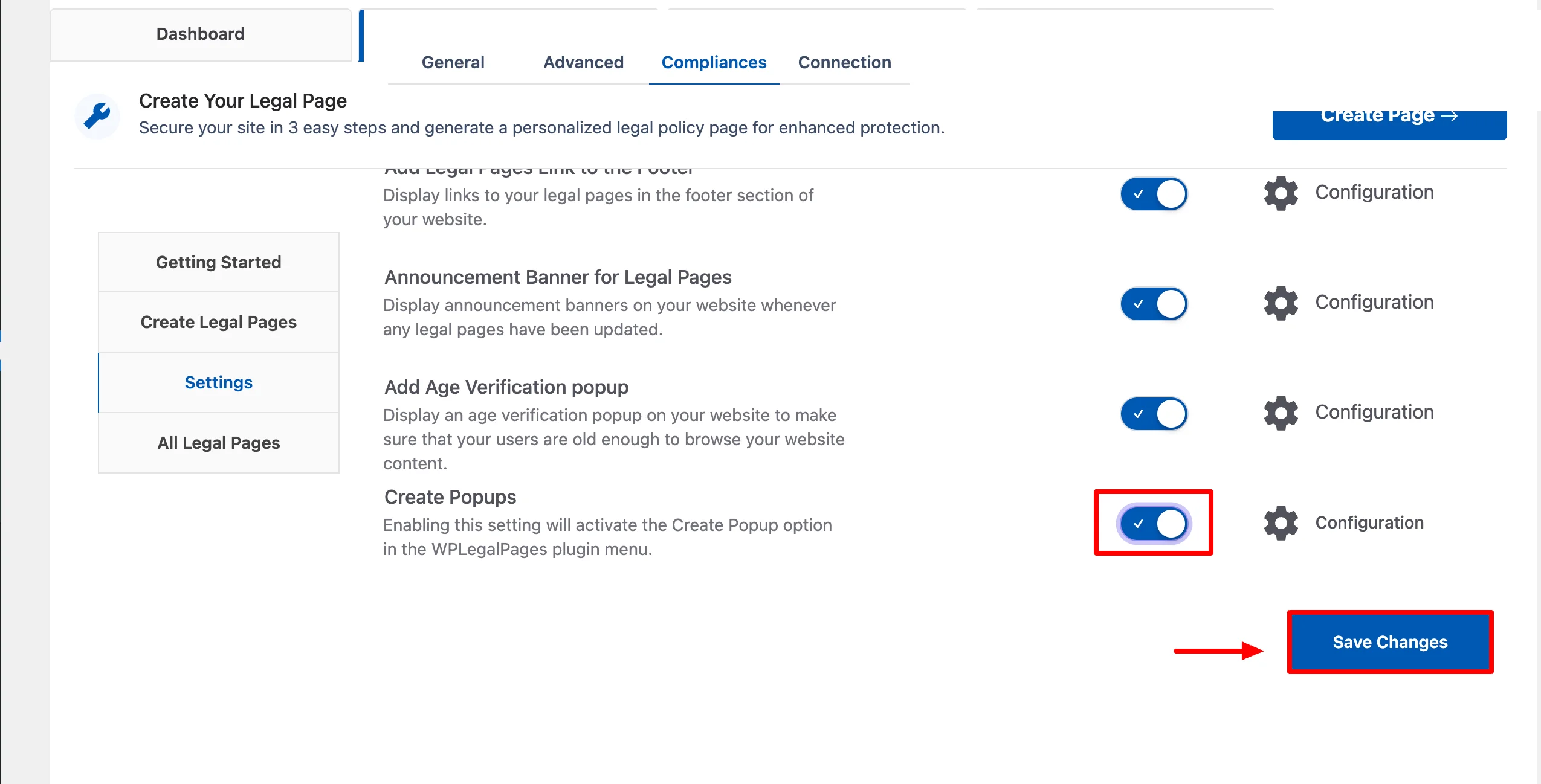 Enabling the create popup toggle button