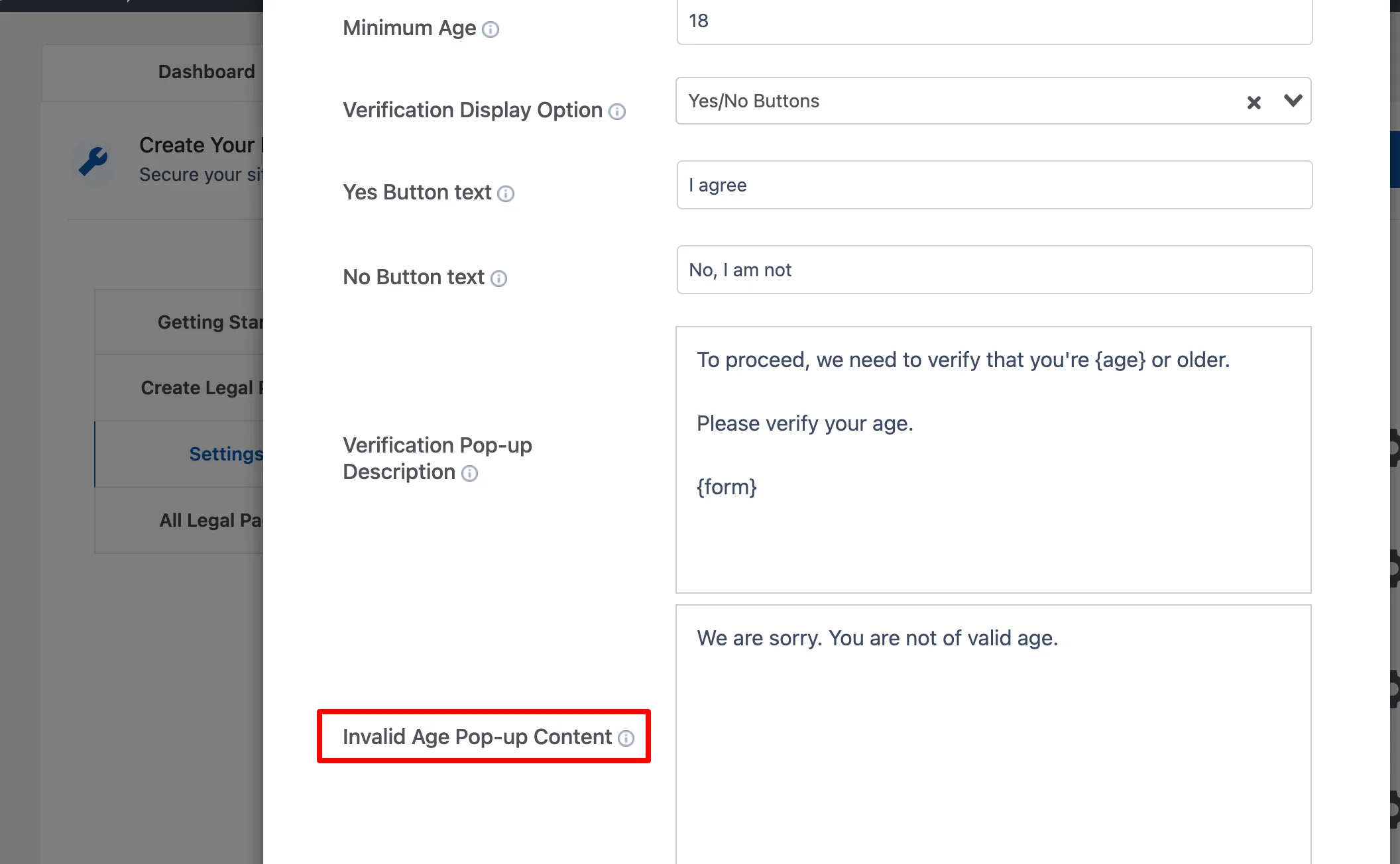 Invalid Age Pop-up Content